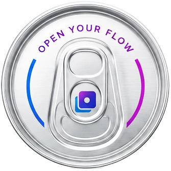 Vista dall’alto della lattina Agentika, con la scritta «Open your flow» attorno alla linguetta